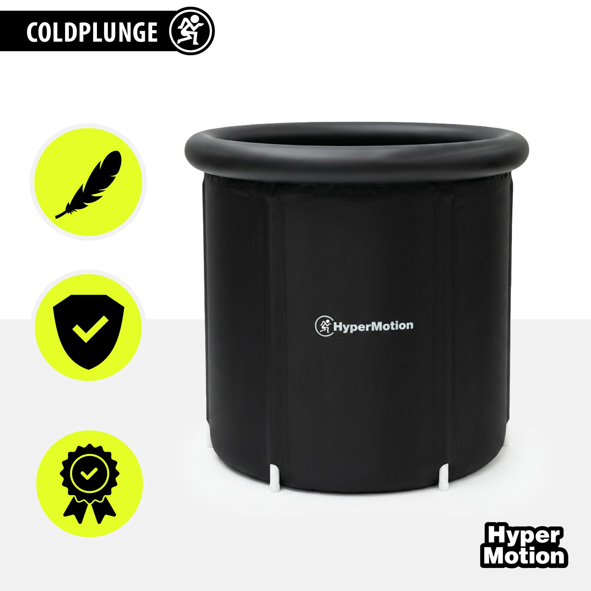 HyperMotion Bañera Morsada 330 L Plegable Cold Plunge Negra | Cuchara de hielo portátil con tapa aislante térmica, bomba, bolsa de transporte, desagüe y cojín de asiento