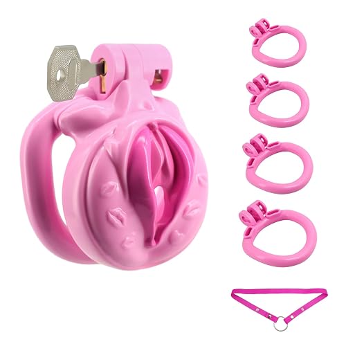 Male Chastity Cage Lightweight Cock Cage ABS+Resin Chastity Device Adult Sex Toys with 4 Different Sizes Rings,Chastity Belt & Invisible Lock for Sissy Men Penis Exercise and Abstinence (Pink)