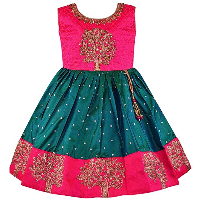 Image of Wish Karo Baby Girls Knee Length Satin Embroidered Party Dress-(fe2913nw)