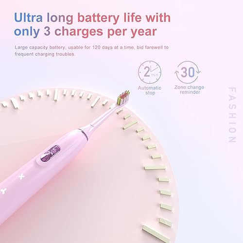 Miniatura 7 de Tkala Fashion Cepillo de dientes eléctrico Sonic con 6 cabezales de cepillo para adultos y niños, una carga durante 120 días, carga rápida