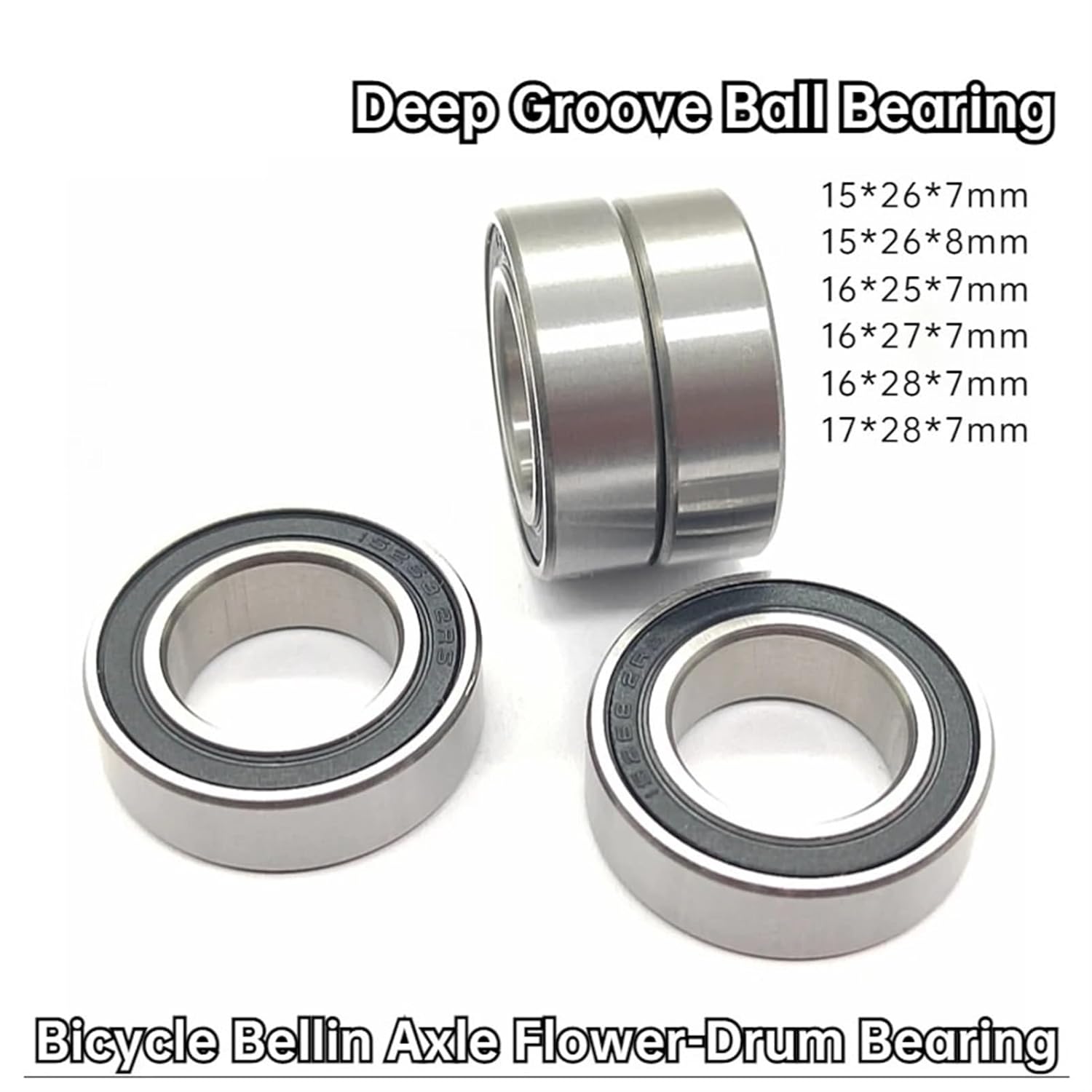 Deep Groove Ball Bearing 2/4PCS Mountain Bike Bicycle Bearing Center Shaft Flower Drum Bearing 15267-2RS 15268 16257 16277 16287 17287-2RS 15 * 26 * 7 (Size : 17X28X7, Style : 4Pcs)