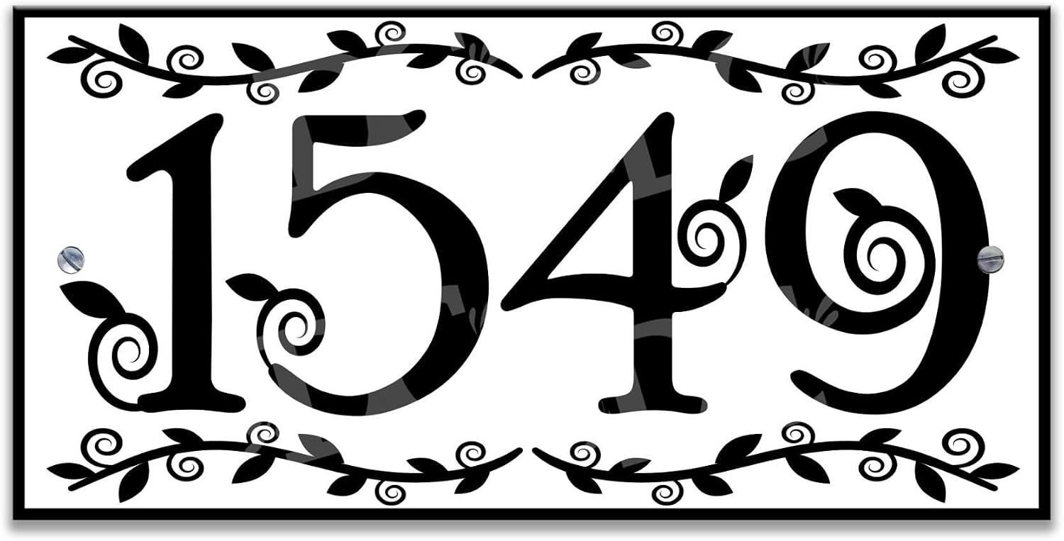 Ceramic Address Tile Floral Design, Colorful House Numbers Black
