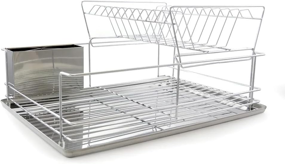 Better Chef 4-Piece 18.5" Dish Drying Rack Set with Self-Draining Board, Chrome Finish, and Cutlery Holder