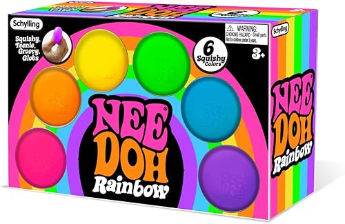 Schylling NeeDoh Rainboh Teenie - Juguete sensorial para apretar - Contiene 6 mini globos Groovy - 1.5 pulgadas de ancho - Multicolor