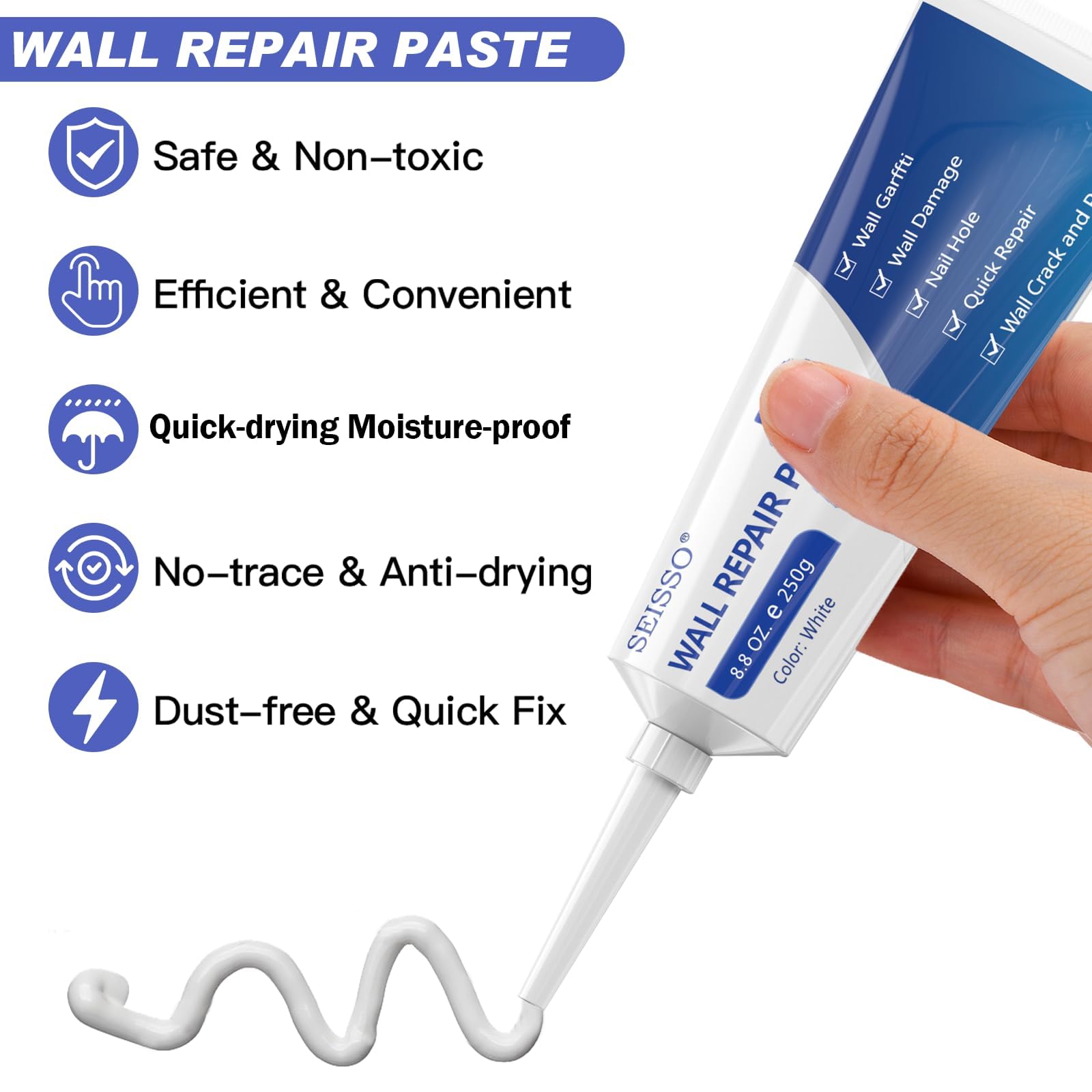 DIY Hole Crack Repair Kit Drywall Repair Kit – 250g Wall Mending Putty ...