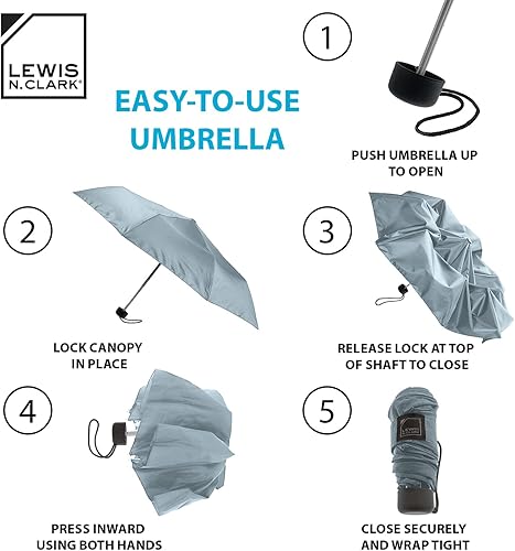 Miniatura 2 de Lewis N. Clark Portable Mini Travel Umbrella, Windproof & Water Repellent Fabric, 1 Year Warranty