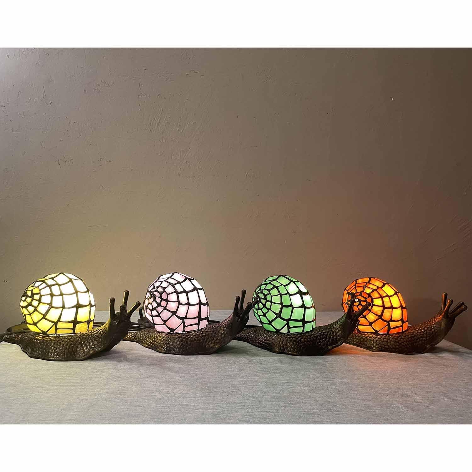 Bieye L30962 Land Snail Tiffany Style Stained Glass Accent Table Lamp for Home Decoration (Pink, 10" D x 5" W x 5" H) - Image 2
