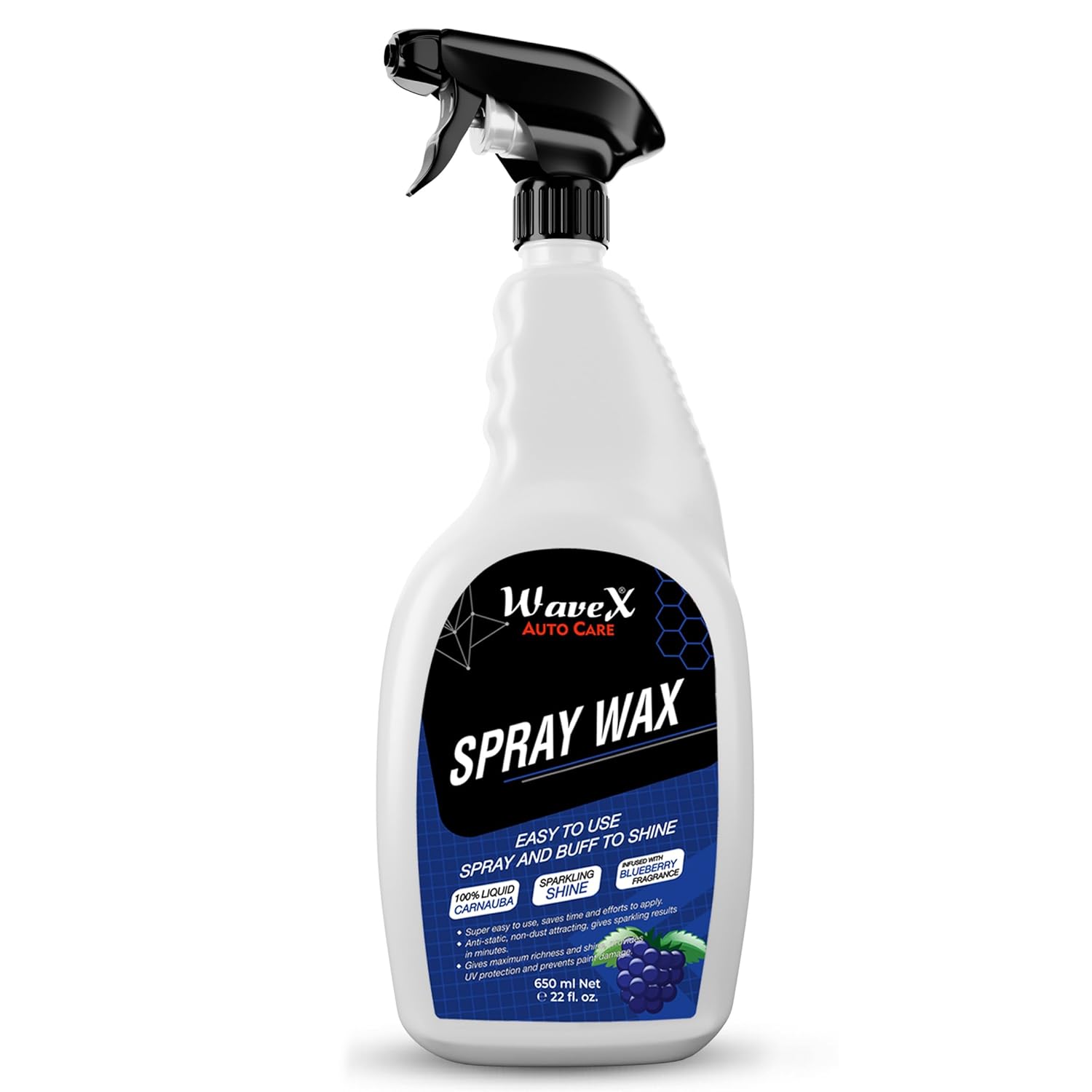 Wavex Car Liquid Wax Spray 650ml, Car Polish Spray and Wipe Formula for long lasting Miraculous Shine, Infused with Rich Blueberry Fragrance Wavex Car Liquid Wax Spray 650ml, Car Polish Spray and Wipe Formula for long lasting Miraculous Shine, Infused with Rich Blueberry Fragrance