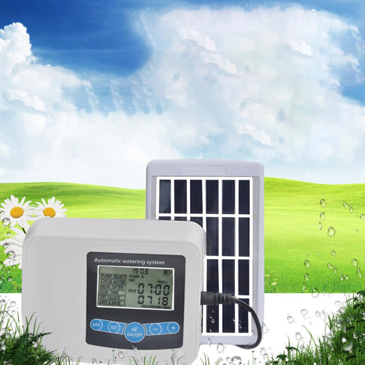 DECHOUS Temporizador de Riego de Doble Bomba Motor Silencioso de Cobre y Carcasa Abs Resistente para Uso en Jardín y Hogar Control Automático y Programable
