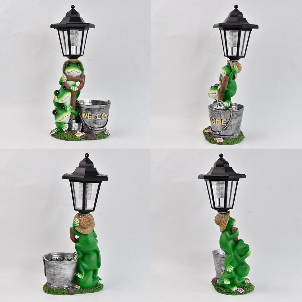 Milageto Estatua Rana Solar para Exteriores, decoración jardín con luz Solar para Exteriores, Manualidades decoración del hogar, Adorno Moderno, 16x10x35cm