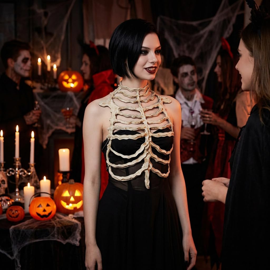 Skeleton Rib Cage Corset, Gothic Bone Chest Armor for Costume Parties