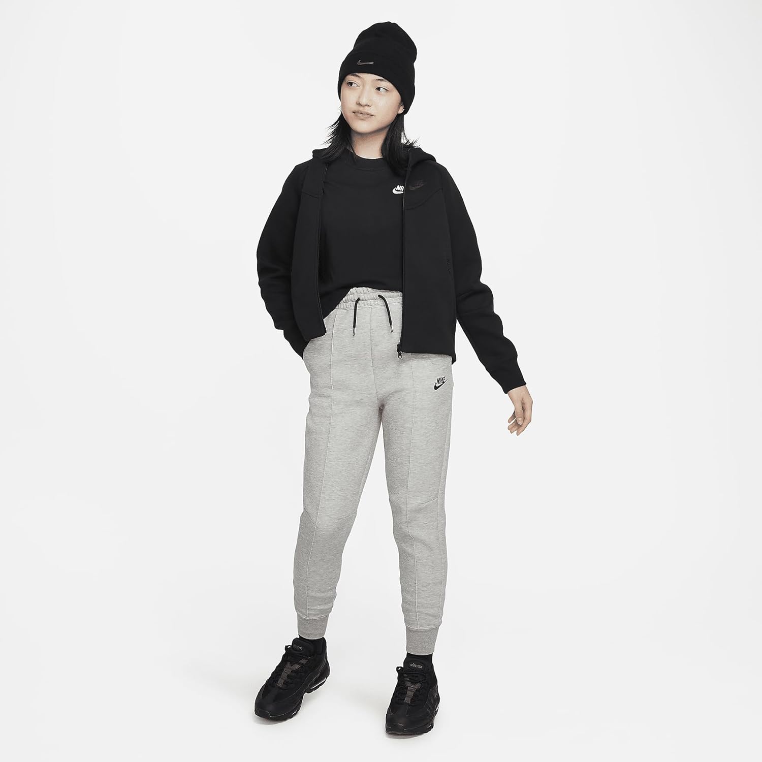Nike Sportswear Tech Fleece Big Kids' (Girls') Full-Zip Hoodie (FD2979-010, Black/Black/Black) Size X-Small
