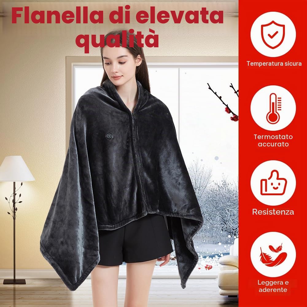 Coperta Elettrica Riscaldata USB, Coperta Riscaldante Elettrica con Cerniera, 3 Temperature, Lavabile in Lavatrice, Scialle Riscaldante Elettrico in Flanella per Casa,Ufficio,Auto(160 x 80 cm)
