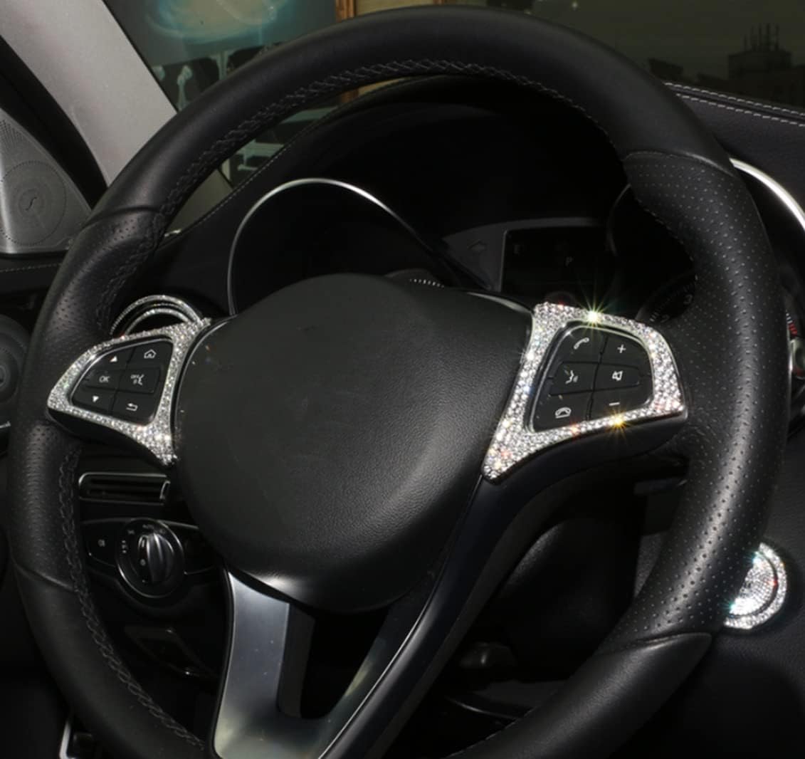 Bling Steering Wheel Button Decorative Frame Fit for Mercedes Benz Accessories Compatible B Class C Class GLC 2015 2016 2017 2018 Decal Cover (Steering Wheel Button Frame)