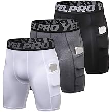 Yuerlian Compression Shorts Men with Pocket Spandex Sport Shorts Athletic Workout Running Performance Baselayer Underwear