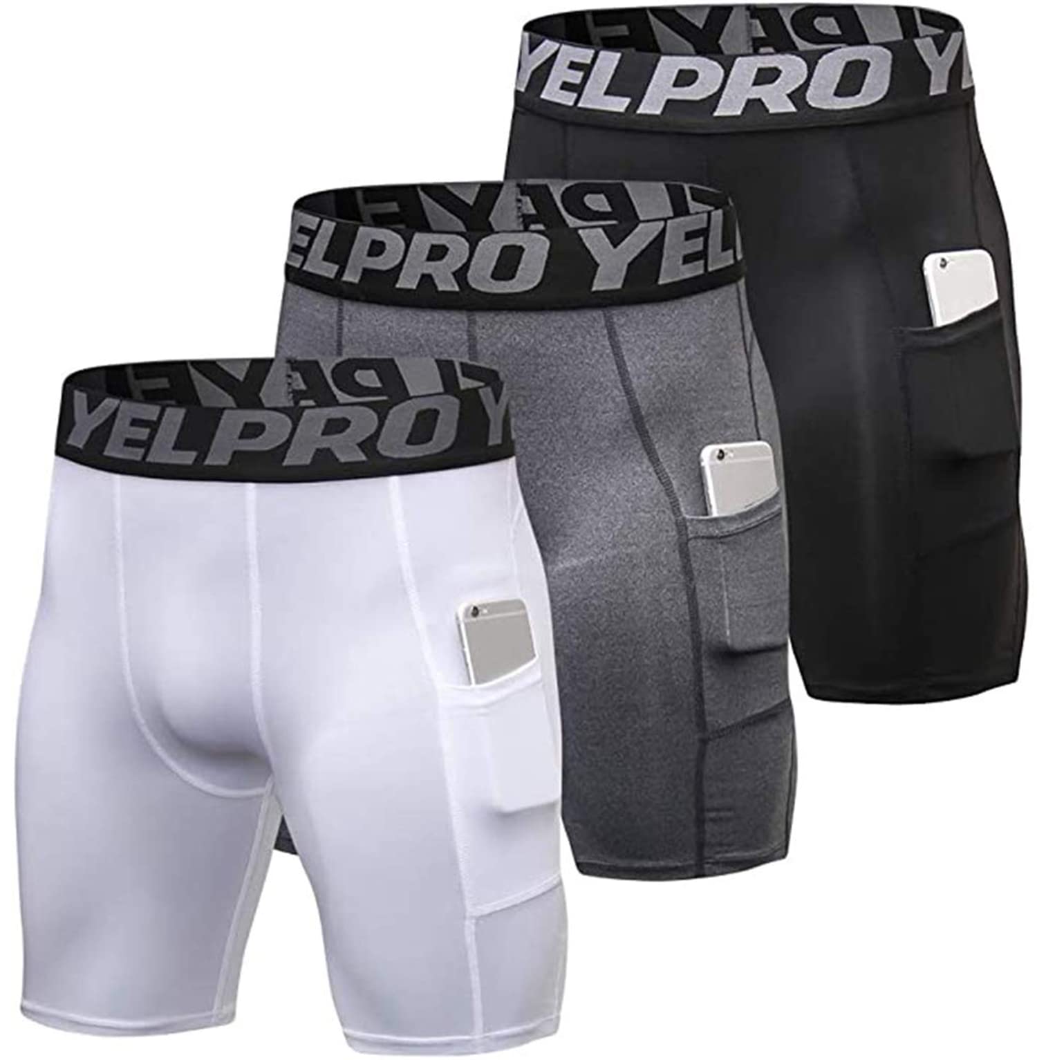 Yuerlian Compression Shorts Men with Pocket Spandex Sport Shorts Athletic Workout Running Performance Baselayer Underwear
