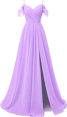 Spaghetti Straps Bridesmaid Dresses for Women Long Chiffon Wedding Guest Dresses Formal Evening Dresses with Slit