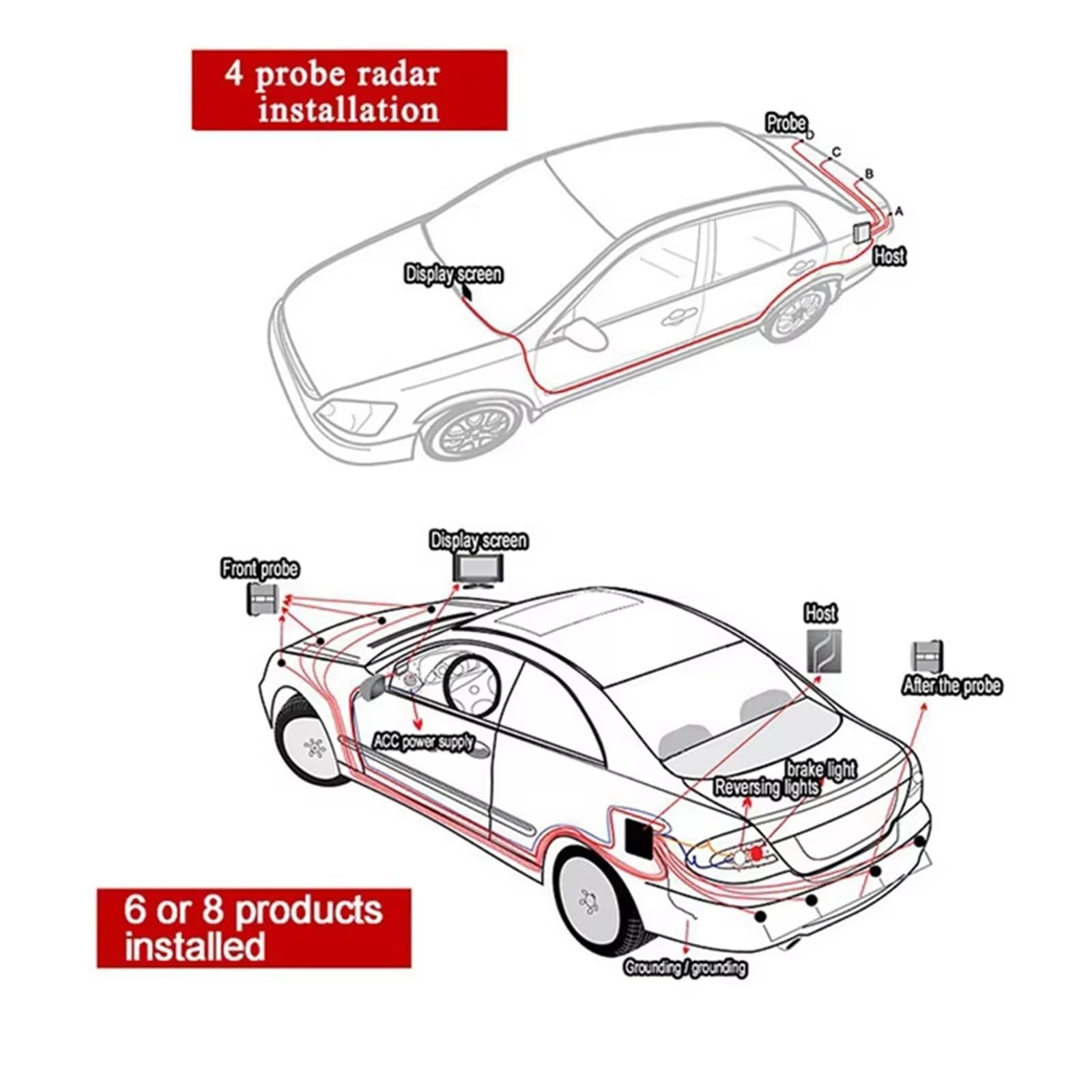 Sensor PDC Monitores Para Punto Ciego Coche Kit Sensor Aparcamiento 12V 22 Mm Pantalla LCD Parktronic Monitorización Radar Marcha Atrás Pitido 4 Sensores(Black)