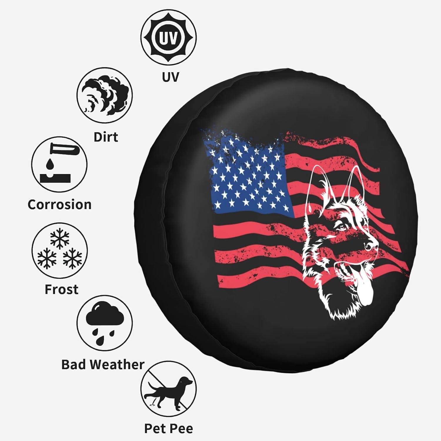 Black German Shepherd Spare Tire Cover Wheel Protectors Dust-Proof Wheel Tire Cover Fit,Trailer, Rv, SUV and Many Vehicle 17inch