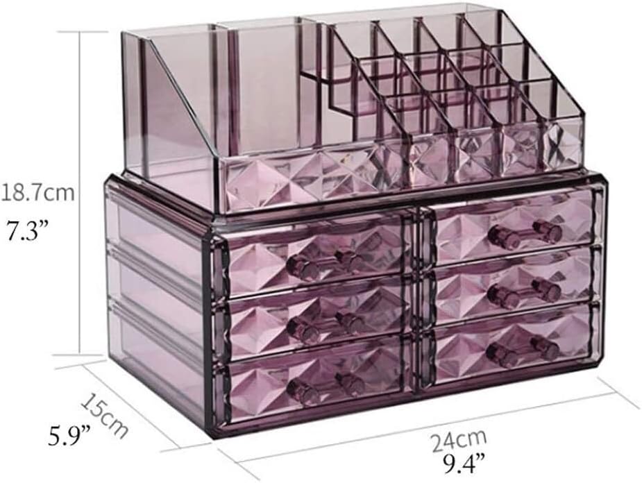 Transparent Jewelry Box with Ders, Multi-Cartment Cosmetic nizer for Engs Necklaces Bracelets, Space-Saving STO Case for Vani Desk Travel Purple 7.3x5.9x9.4in image 2