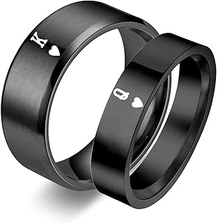 Anillo de Pareja Personalizados Anillo Aniversario Pareja,Anillo de Acero Inoxidable Anillos 6/8MM Anillo Negro King and Queen con Corazón