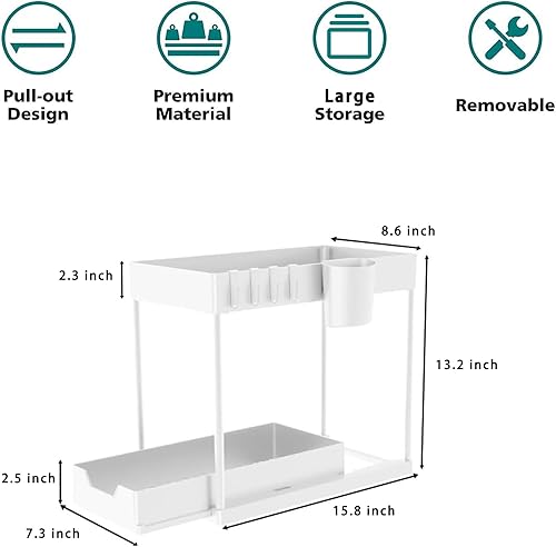 Miniatura 4 de Paquete de 2 organizadores y almacenamiento deslizantes para debajo del fregadero, 2 niveles para cocina, baño, armario de almacenamiento extraíble