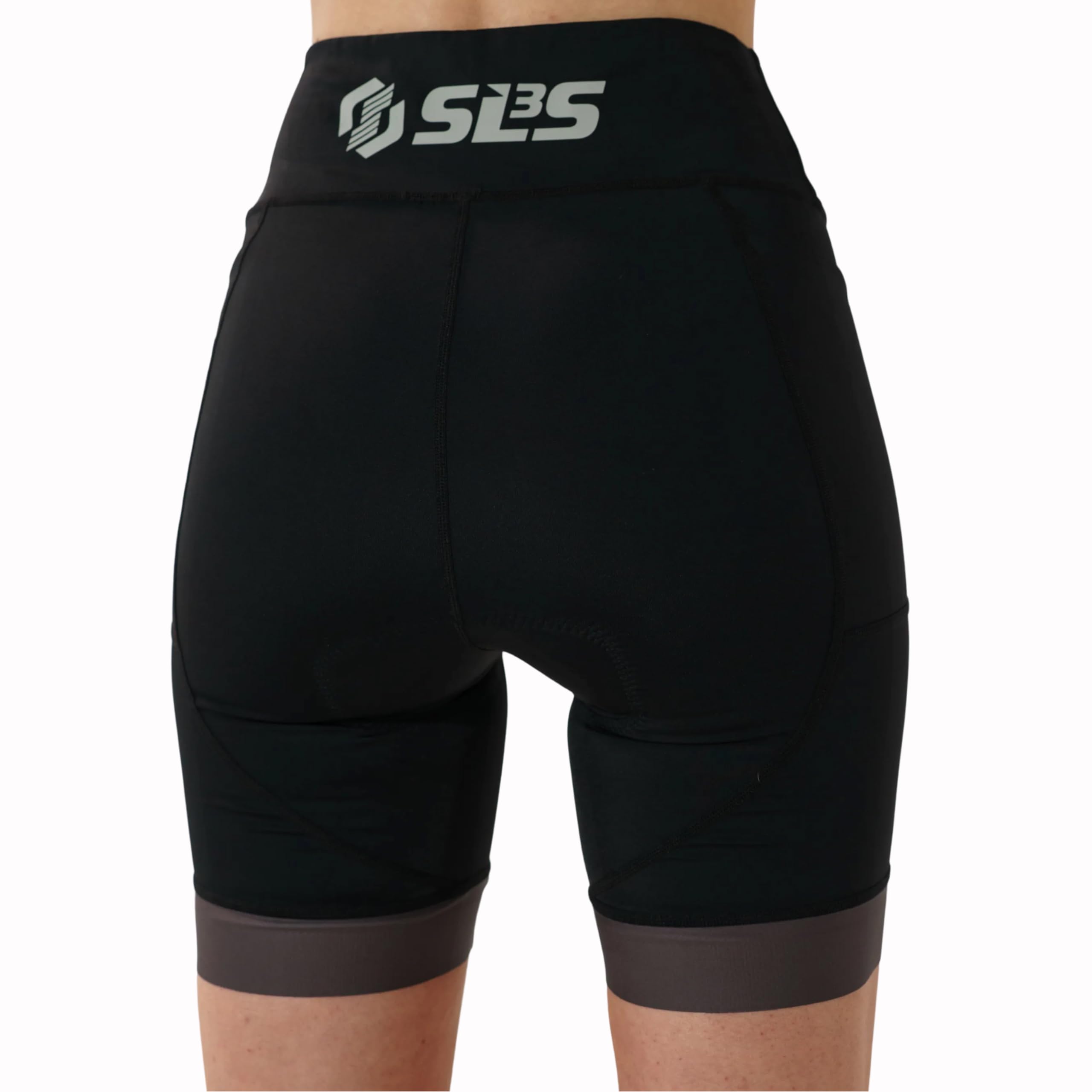 SLS3 Damskie szorty triatlonowe – Elite Raven Black | Tri-Design (pływanie/rower/bieganie), szybkoschnąca wyściółka, antypoślizgowe zakończenia nogawek, zintegrowane kieszenie