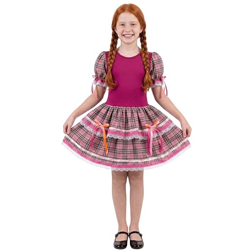 Vestido Caipira Infantil Xadrez Rosa com Laços e Renda Festa Junina Menina Prime