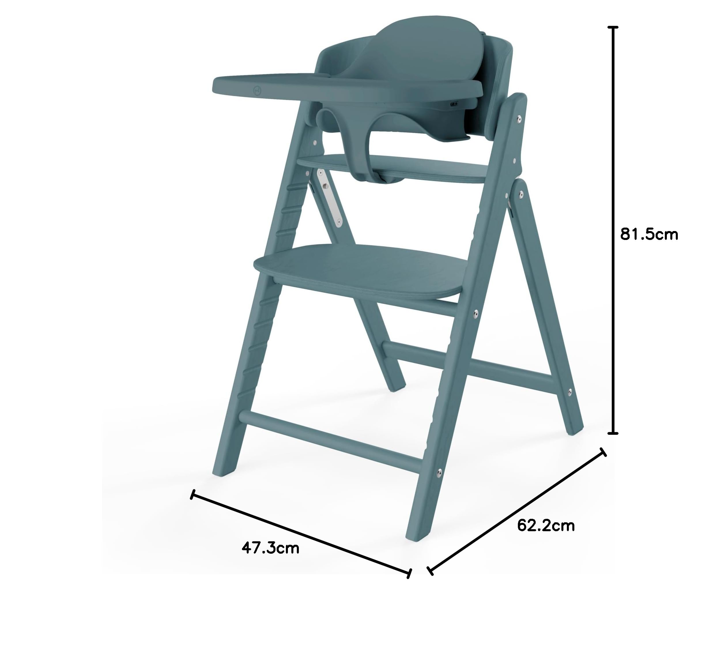 CYBEX Gold krzesełko do karmienia CLICK & FOLD Zestaw 4w1, Rośnie razem z dzieckiem, W komplecie Złote gniazdko leżaczka, Zestaw i taca dla niemowląt, Drewno bukowe/Bawełna/Plastik, Stone Blue
