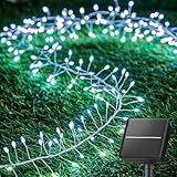 Brightown Solar Lights for Outside, 9.8Ft 120 LED Solar String Lights Outdoor Waterproof, 8 Modes Firecracker Balcony Light for Tree Patio Christmas Party Wedding Decor (Pure White)