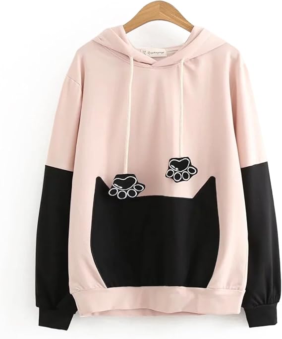 Amazon パーカー 森ガール レディース トレーナー 長袖 猫 柄 可愛い オリジナル デザイン カジュアル トップス トレーナー パーカー 通販