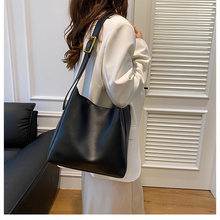 Image of NEBIL PU Leather Bucket Bags For Women,Slouchy Shoulder Bag Purses Hobo Tote Bags with Wallet