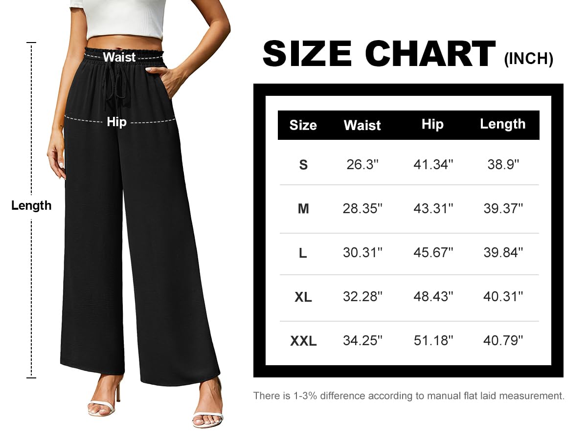BEIGAI - Pantaloni da donna eleganti, ampi e larghi, con taglio dritto stile palazzo, a vita alta, elasticizzati, con tasche