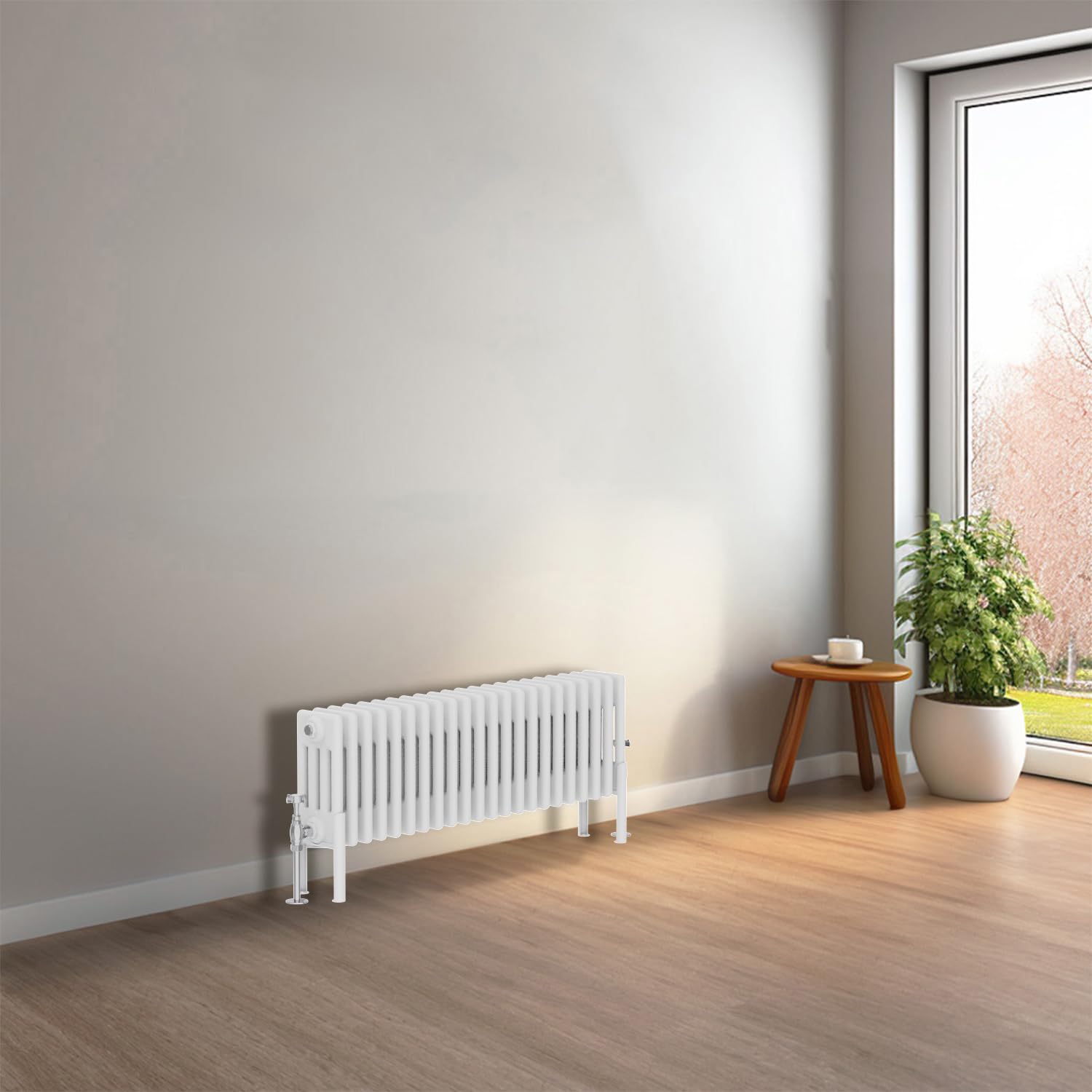 NRG Cast Iron Radiator Four Column 300x1010mm Gloss White Traditional Column Cast Iron Style Radiator Central Heating Radiator Perfect for Bathrooms, Kitchen, Living Room