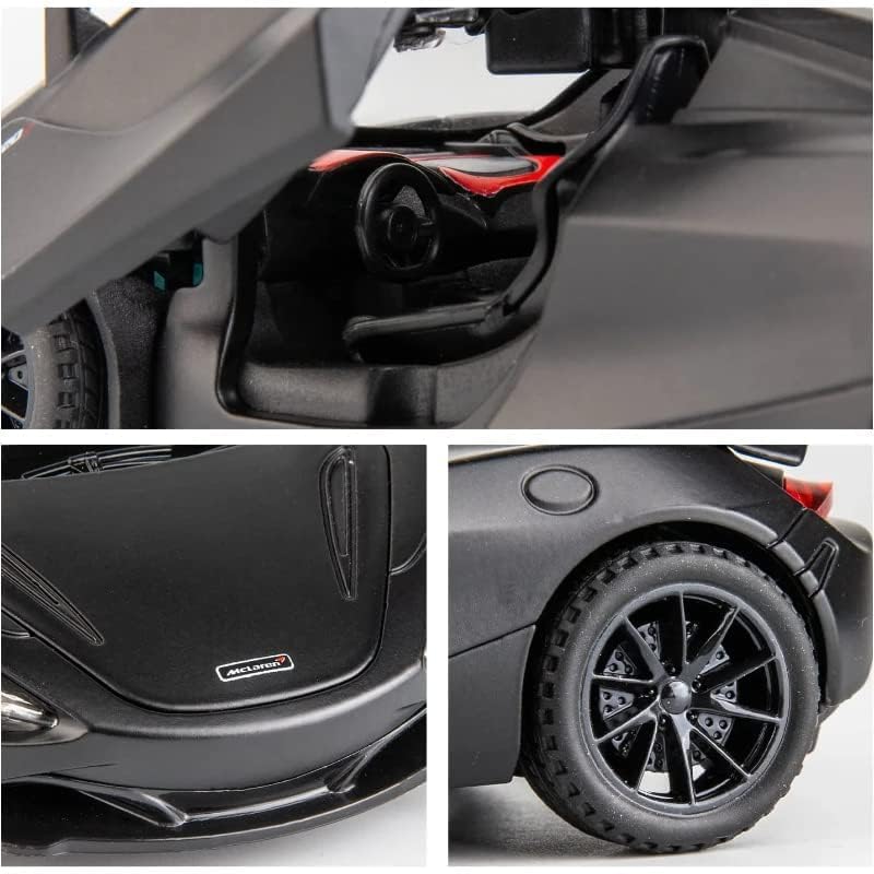 Image of Kids Model 1:32 Mc-Laren 720s Die Cast Metal Car Pull Back Action Opening Doors with Realistic Engine Sound Lights Toy Car Gift for Boys - Black