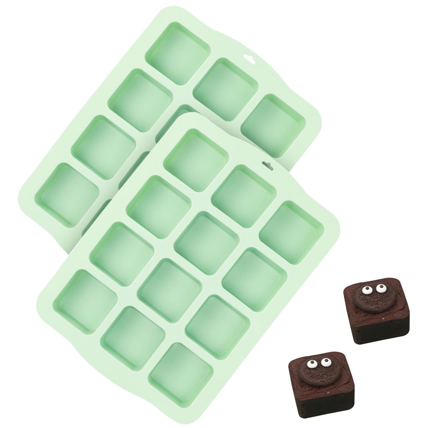 QELEG Silicone Brownie Pan with Dividers, 2 Set All Edges Square Cupcake Muffin Pans Non-Stick Baking Molds for Brownie Bites, Fudges and Keto Fat Bombs 2Pcs/12-Cavity