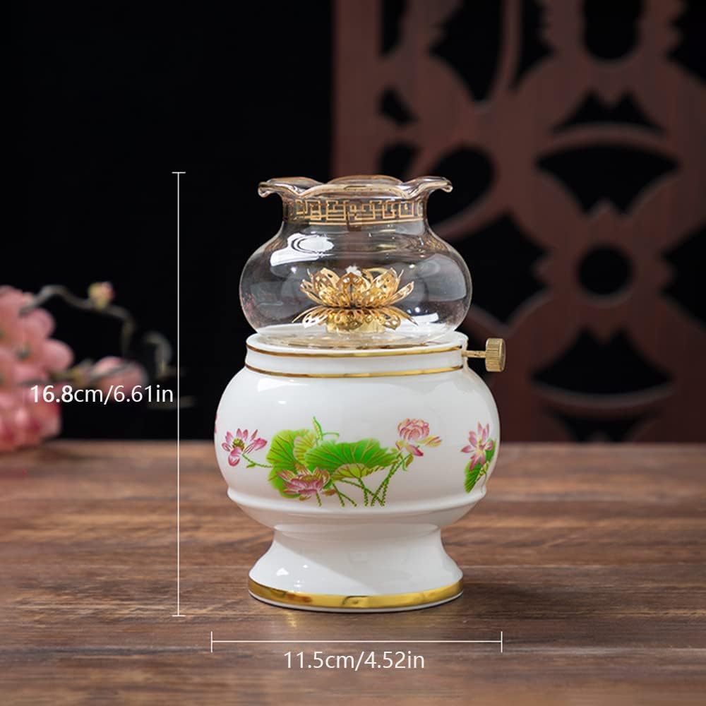Smoke Free Long Light Ghee Lamp Lotus Alloy Lamp Holder Home Kerosene Lamp Illumination Liquid Craft Ceramics Oil Lamp Indoor Exquisite Oil Lamp for Bedroom Restaurant Study