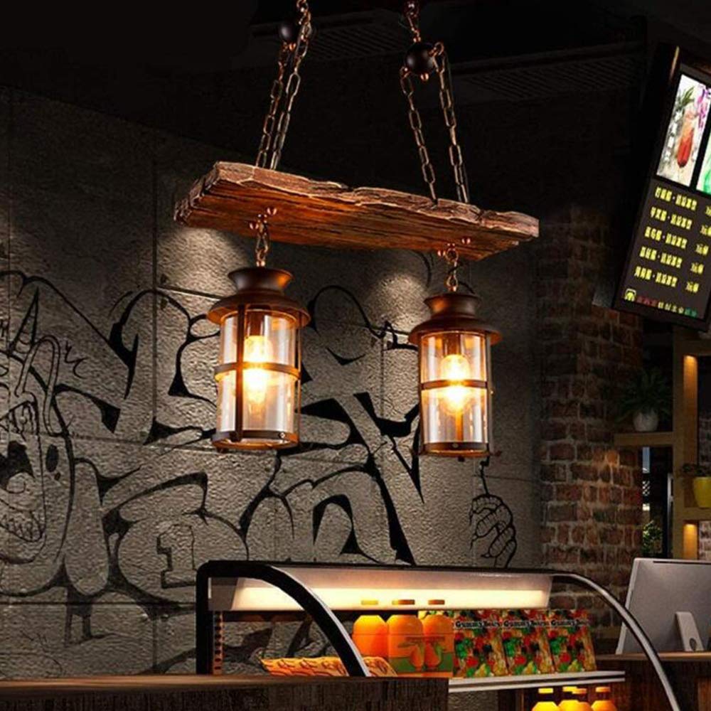 Lampa wisząca w stylu vintage, żyrandol z drewna, metalu, E27, rustykalna, liniowa, lampa sufitowa do salonu, jadalni, restauracji, kawiarni, hotelu, przedpokoju, piwnicy, piwnicy
