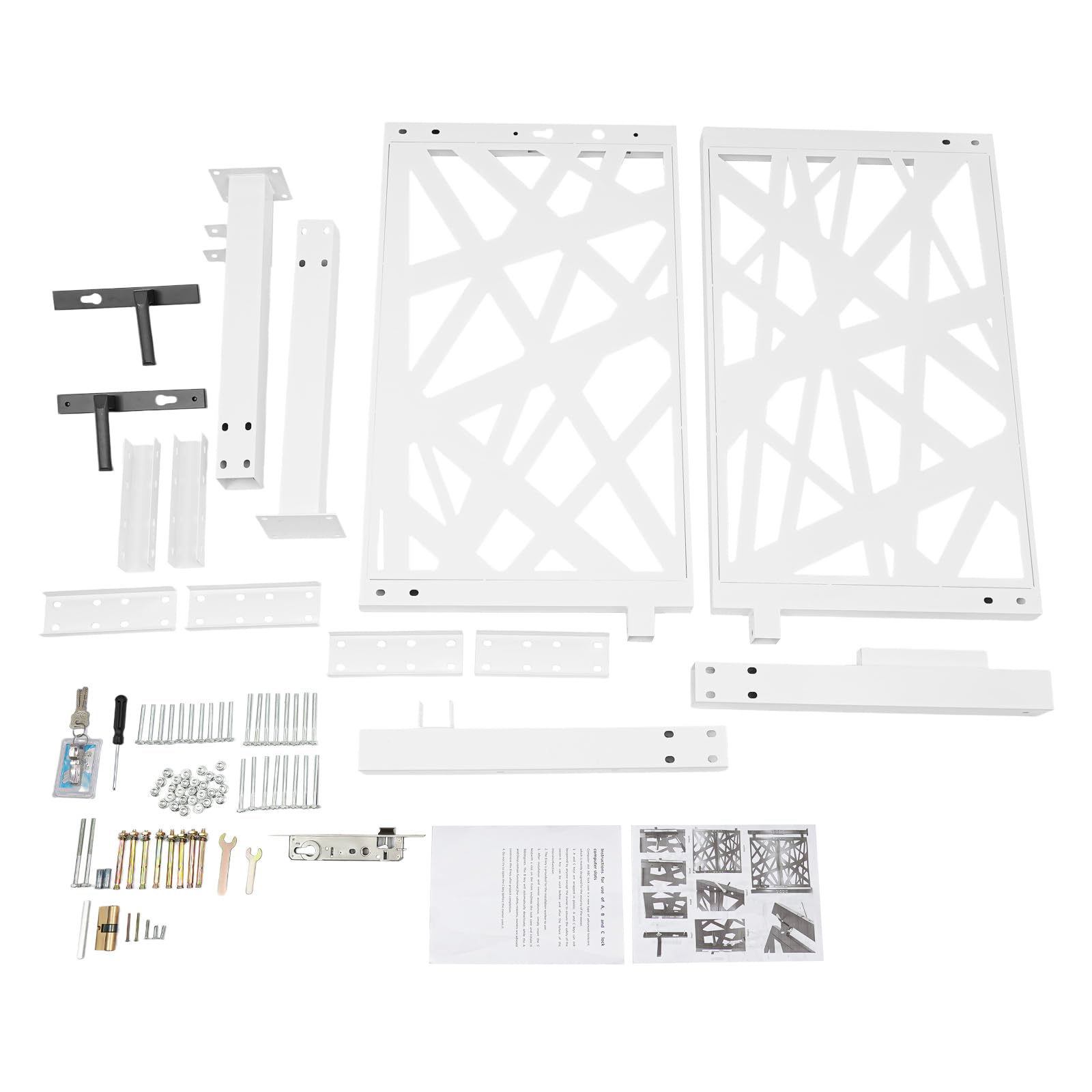 Cancello da giardino in metallo, porta da giardino in acciaio, chiudibile a chiave, cancello del cortile e cancello d'ingresso per giardino, terrazza e vialetto con design a motivo geometrico forato