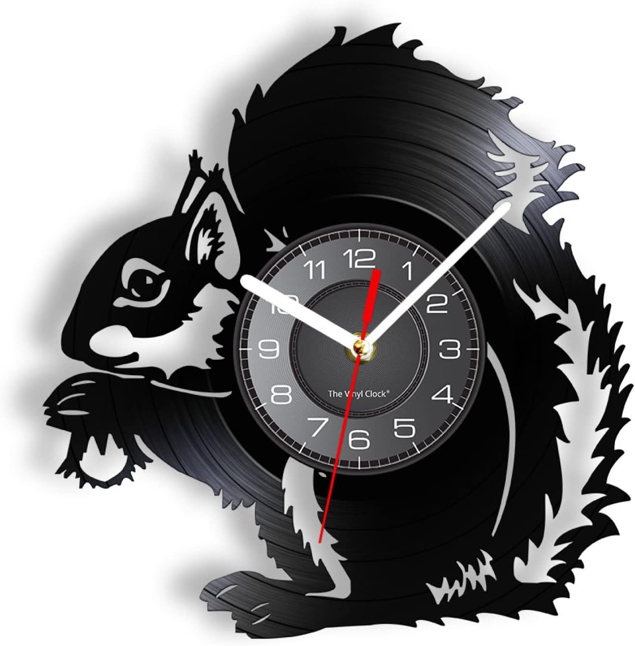 12 inch Wall Clock with Silent Non Ticking Squirrel Wall Clock Squirrel Holding an Acorn Vinyl Record Wall Clock Animal Kid Room Nursery Wall Art Decorative Wall Watch