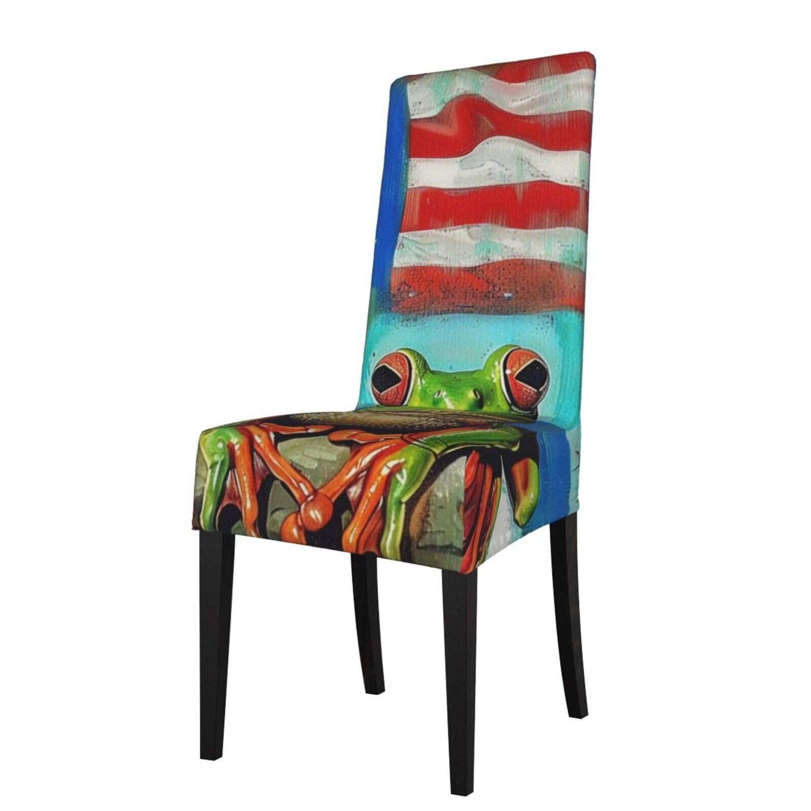 WPKJU Puerto Rico Flag Frog Palm Trees Print Dining Chair Covers Removable Chair Seat Covers Decorative for Kitchen & Bar Stools