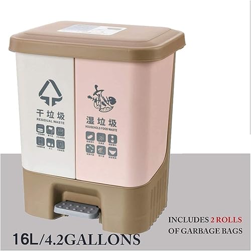 Miniatura 2 de Papelera de cocina de doble barril, para interiores y exteriores, resistente, 2 en 1, papelera de reciclaje y residuos (Dustbins B de 4.2 galones)