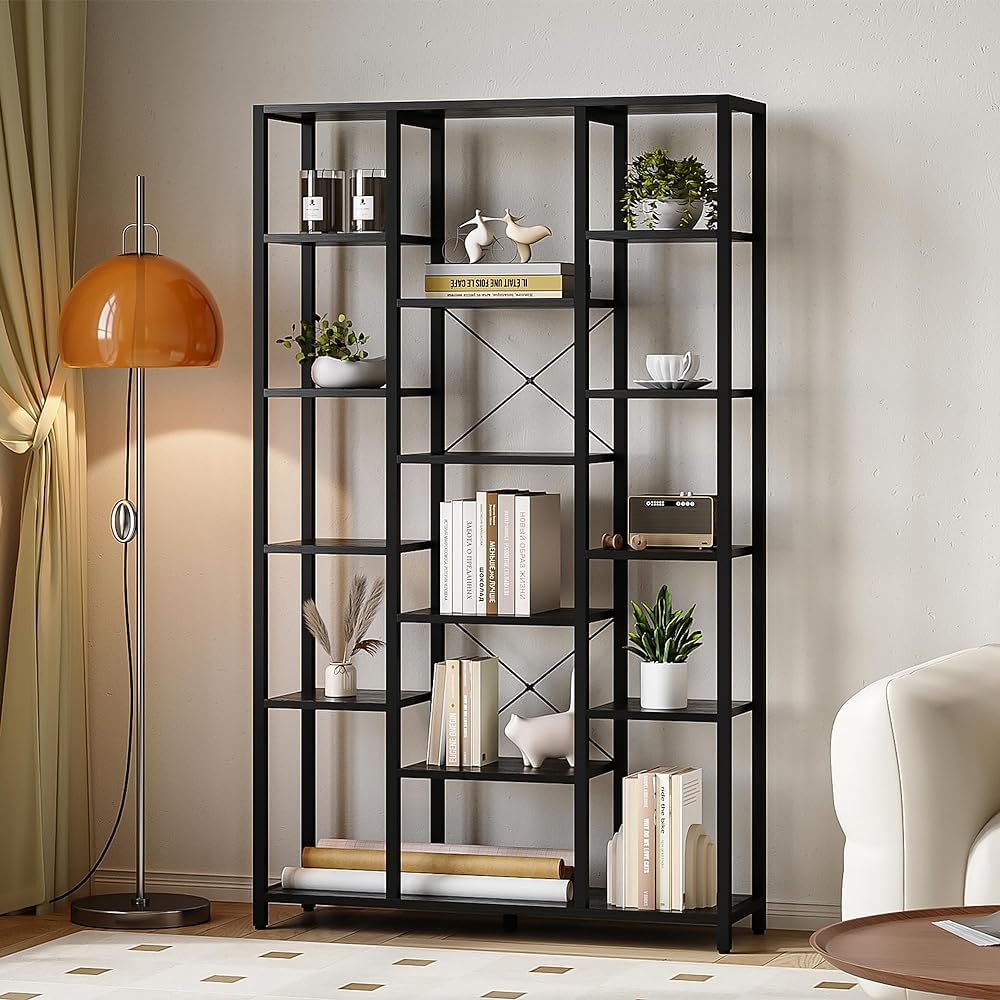 Hzuaneri Bücherregal, Standregal, Verstellbare offene Ablagen, für Wohnzimmer, Büro, Schlafzimmer
