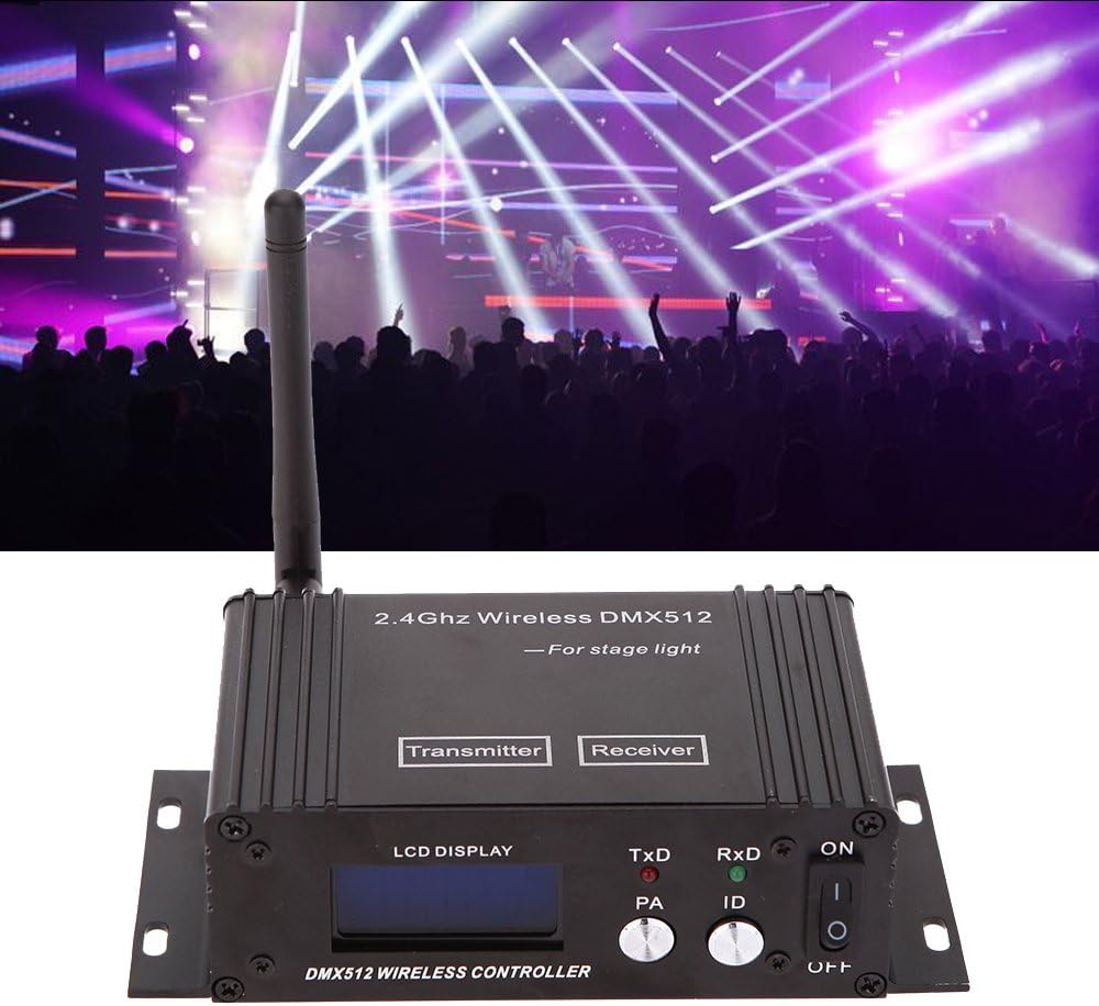 DMX512 Controller 2.4G Wireless Controller Transmitter Receiver LCD Display Power Adjustable Lighting Repeater Controller 16 Groups ID Coding for Party DJ Show Club Stage Disco Stage Light