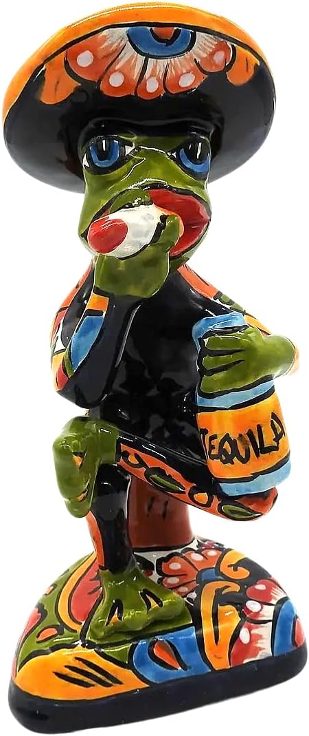 Tequila Frog Medium Hand Painted Figure Glazed Indoor Outdoor (Talavera)