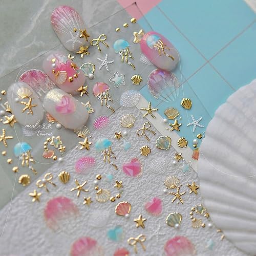 Pink Ocean Seashell Nail Stickers 5D Embossed – Premium Salon-Quality