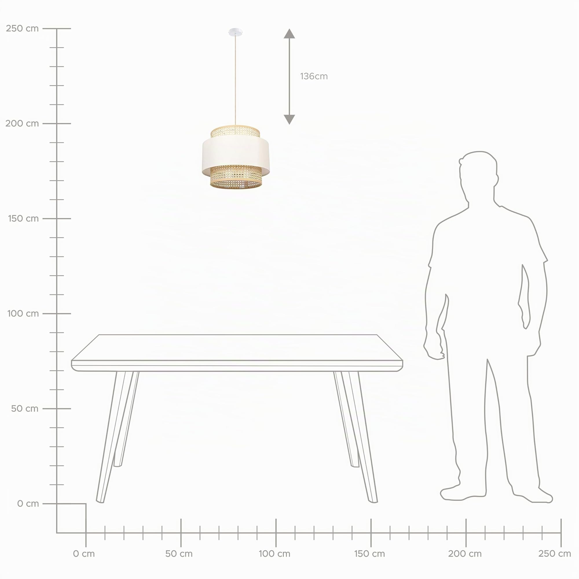 Beliani Lampada a sospensione illuminazione rattan naturale paralume beige