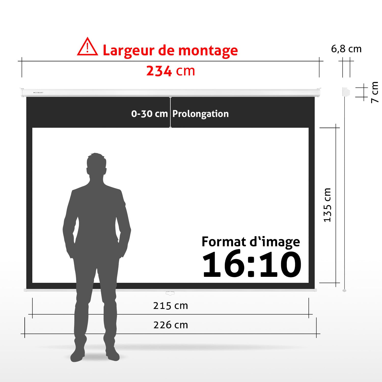 L'écran ESMART MIROLO 100 pouces (16:10) offre une grande surface de projection pour une immersion optimale dans tes contenus.