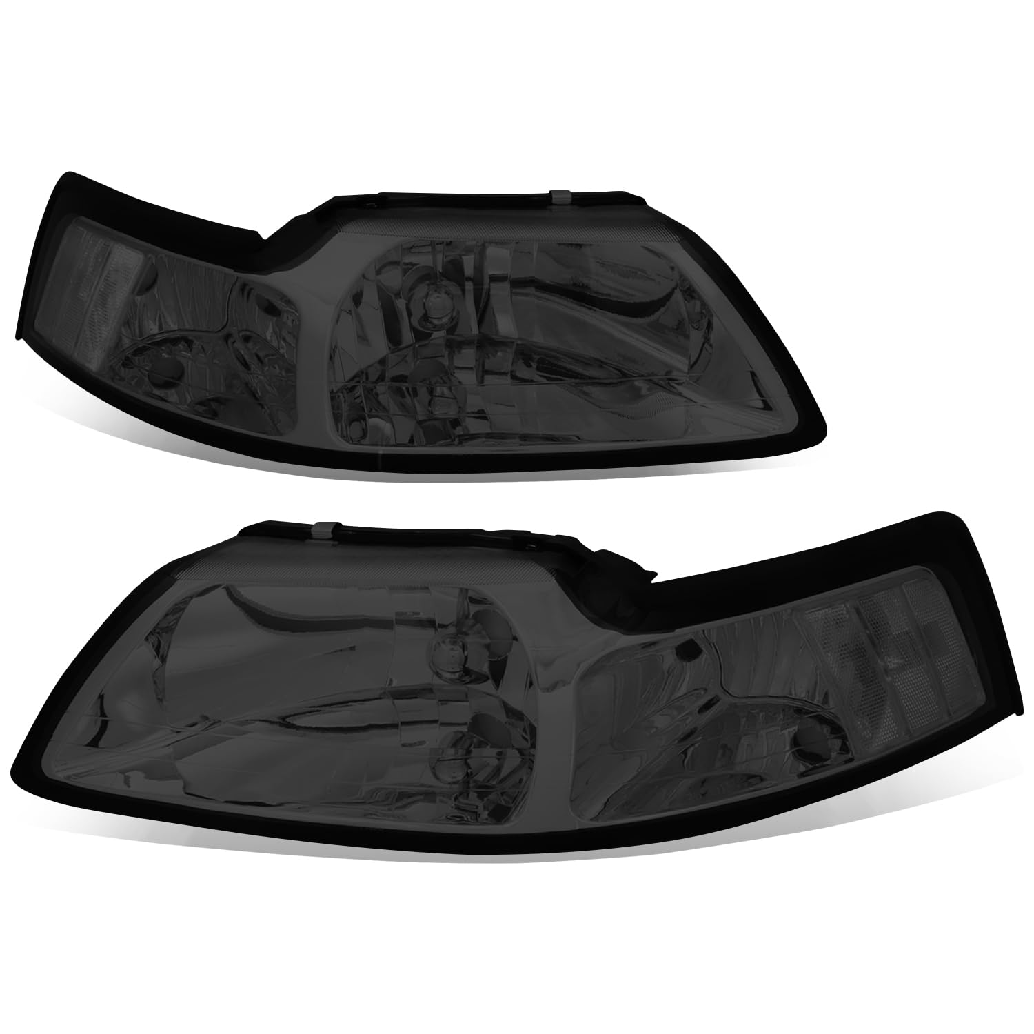 Auto Dynasty Headlights Assembly Compatible with 1999-2004 Ford Mustang New Edge 4th Gen, Driver and Passenger Side Halogen Headlamps Replacement, Smoked Lens Clear Corner