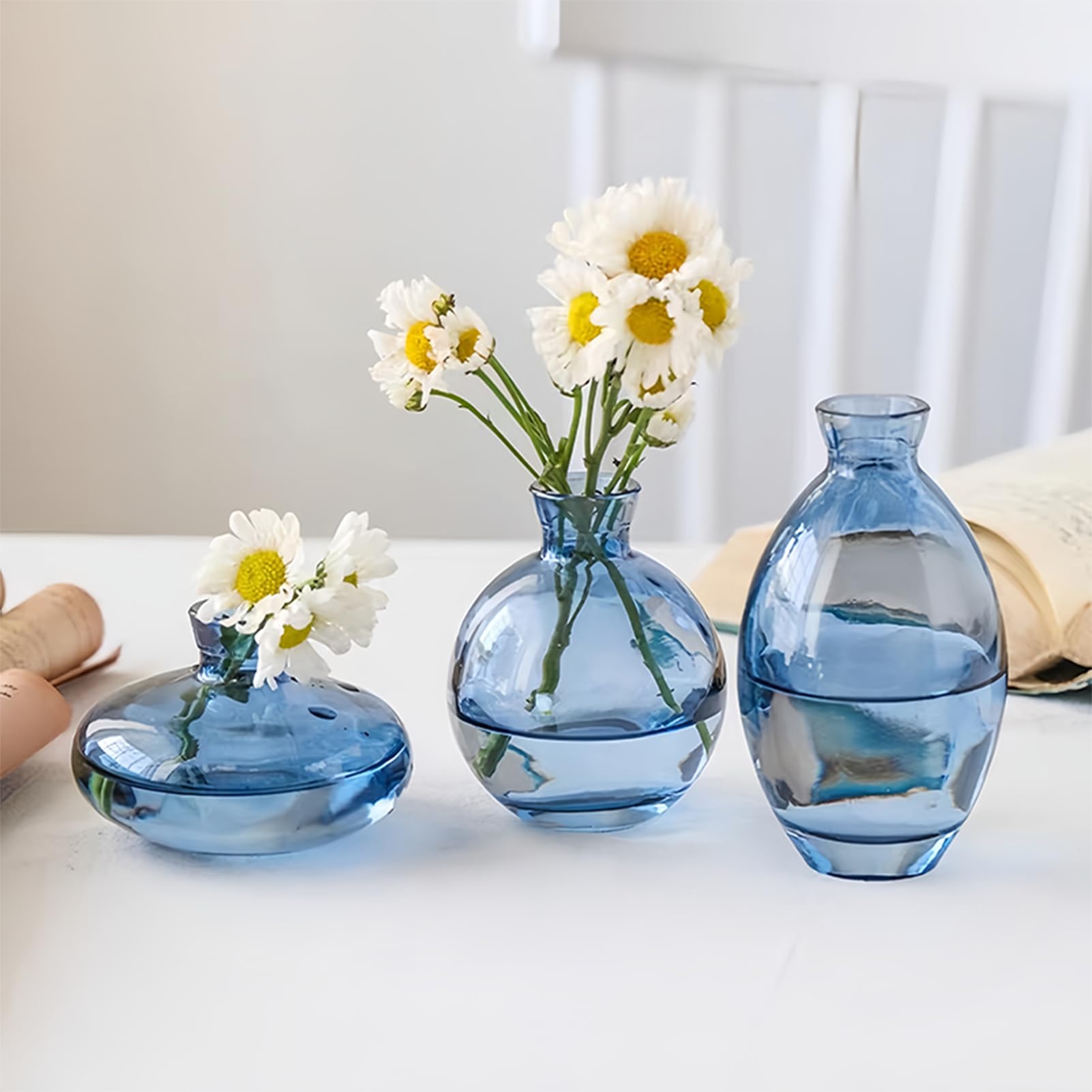 Vaso di fiori in vetro, vaso decorativo trasparente, decorazione da tavolo, matrimonio, champagne, boheme, battesimo, compleanno, regalo per la festa della mamma (blu, 2)